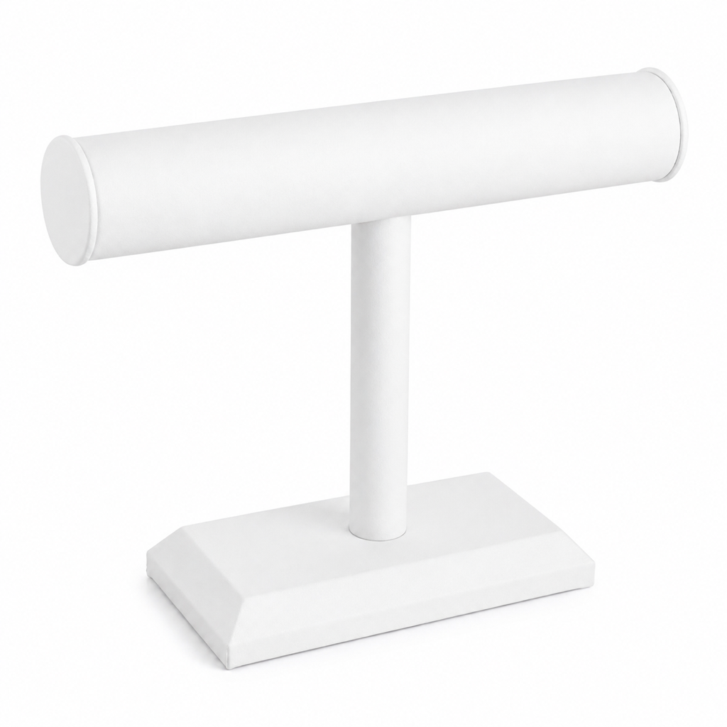 White Faux Leather Round Shape Single T-Bar