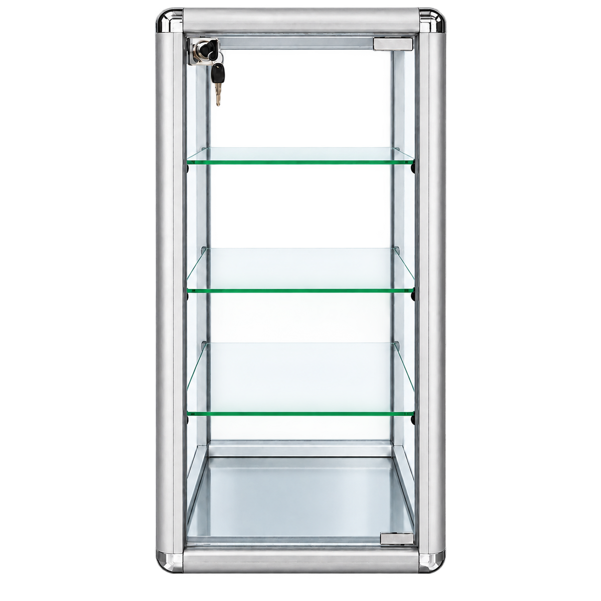 F-1302S front view - 14 x 12 x 27 H silver tempered glass counter case
