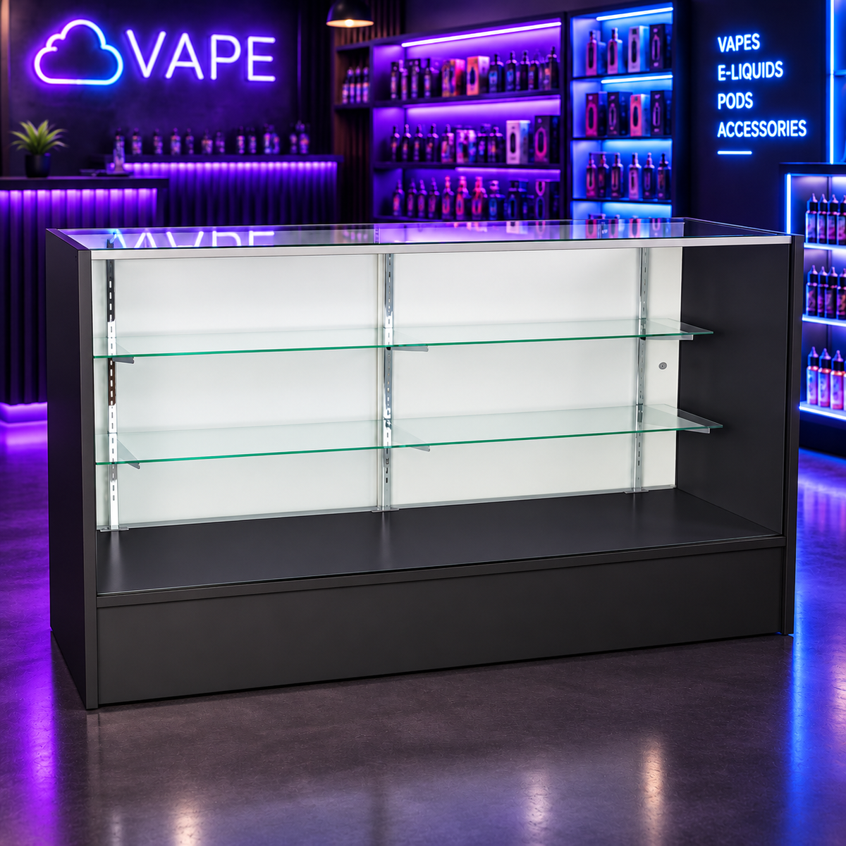 6-foot Black Full Vision Retail Showcase in a store