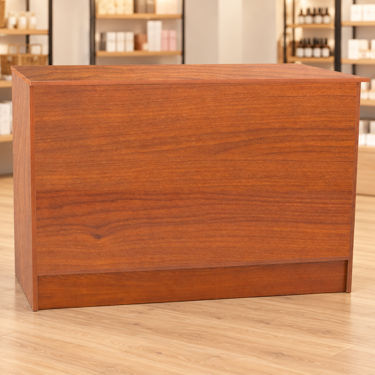 Cherry 70" Retail Wrap Counter front view in a retail store