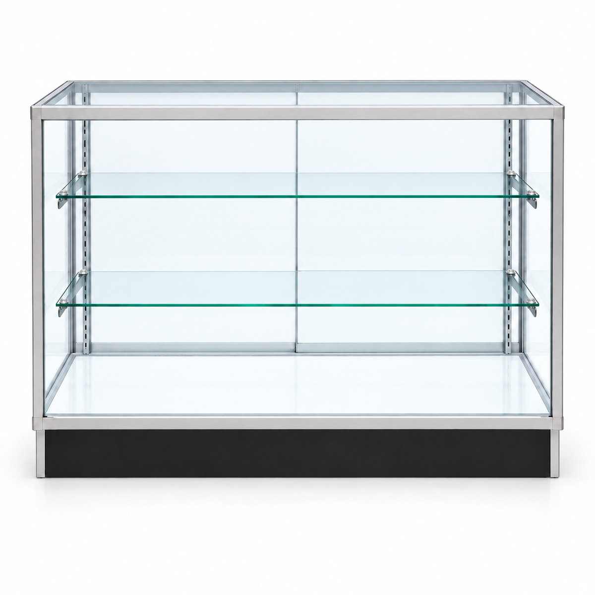 4 ft aluminum Extra Vision retail showcase - straight front view
