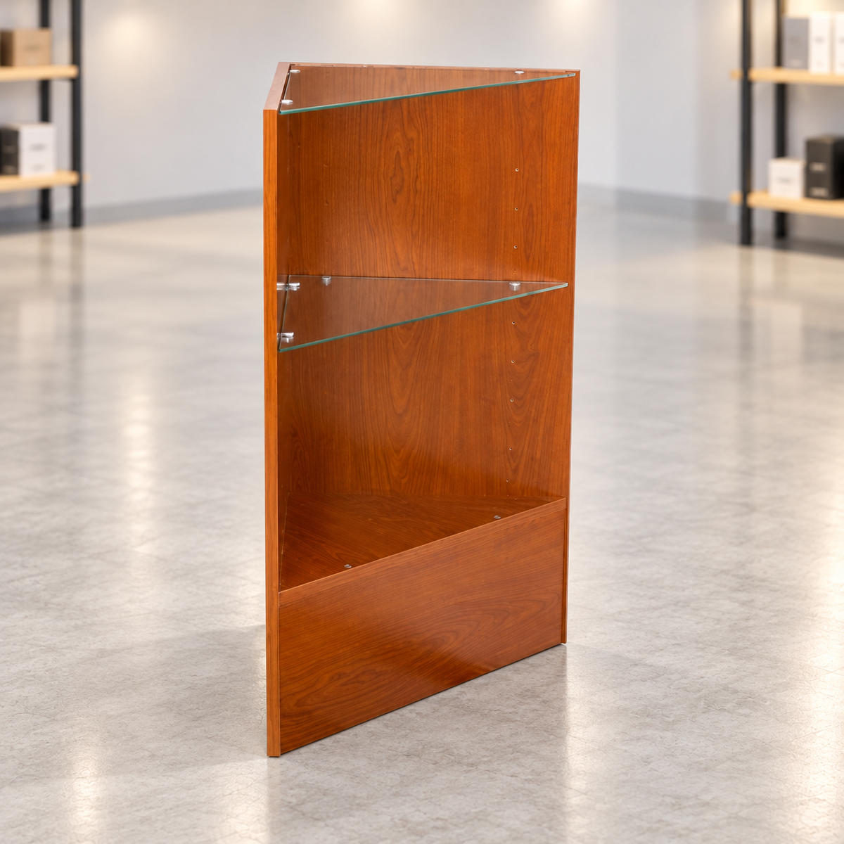 Cherry triangular retail corner case in a simple retail store