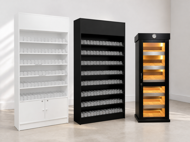 WC3W, WC3F-B-BGPR, and SDCH-B display cases arranged in a white showroom