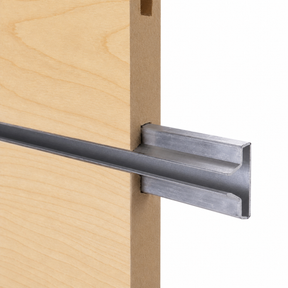 2101A brushed aluminum slatwall insert in pristine Hard Rock Maple panel