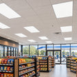 LED panel lights shown in a convenience store ceiling