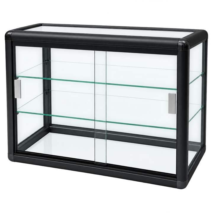 F-1301B primary view - black horizontal tempered glass counter case