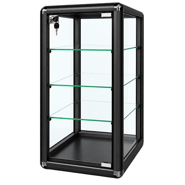 F-1302B black vertical tempered glass counter case primary view