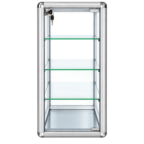 F-1302S front view - 14 x 12 x 27 H silver tempered glass counter case