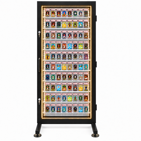 H006B black LED trading card display, enhanced front view