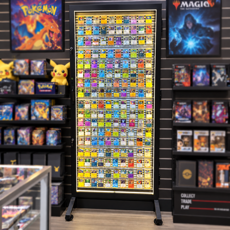 H006B LED trading card display in a game store, enhanced view