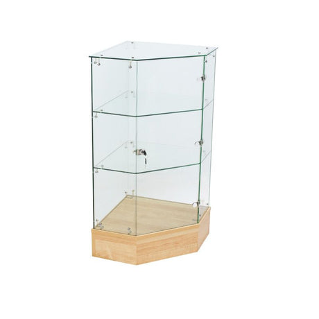 Full Vision Pentagon Frameless Retail Corner — Maple — main view