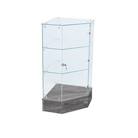 Full Vision Pentagon Frameless Retail Corner — Rustic Gray — alternate view
