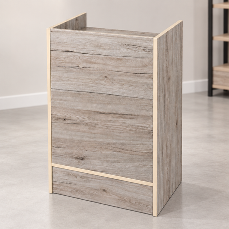 Barnwood Retail Cash Register Stand front view in a simple store setting