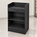 Black Retail Cash Register Stand back view in a simple store setting