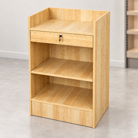 Maple Retail Cash Register Stand back view in a simple store setting