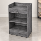 Rustic Gray Retail Cash Register Stand back view in a simple store setting