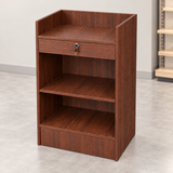 Walnut Retail Cash Register Stand back view in a simple store setting