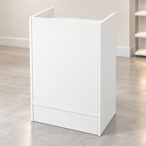 White Retail Cash Register Stand front view in a simple store setting