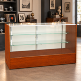 6-foot cherry Full Vision Retail Showcase in a store