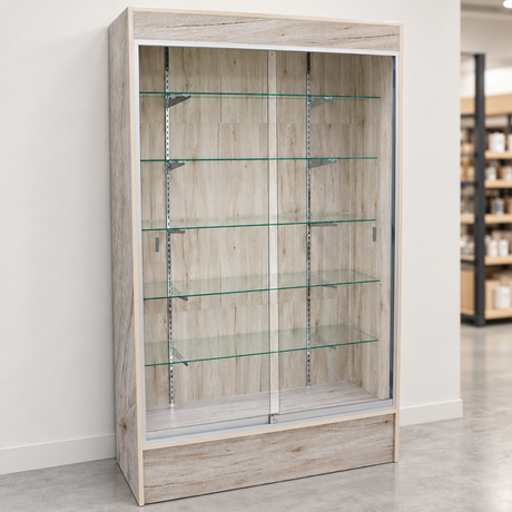 Barnwood Fullview Retail Wallcase in a simple store setting