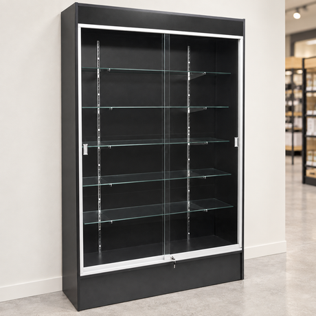 Black Fullview Retail Wallcase in a simple store setting