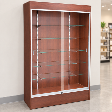 Walnut Fullview Retail Wallcase in a simple store setting
