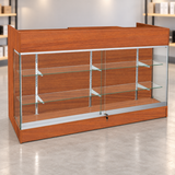 6-foot cherry ledgetop counter with glass front in a retail store