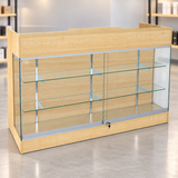6-foot maple ledgetop counter with glass front in a retail store