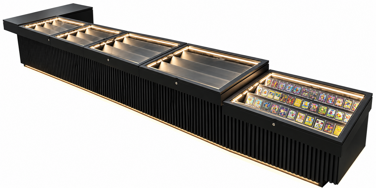 Black fluted retail display counter configuration