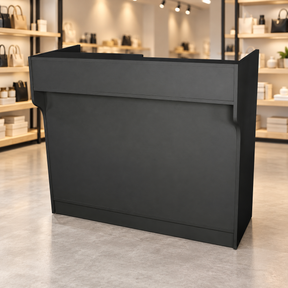 Retail Ledgetop Counter – Black, 4 ft, front view in a retail store