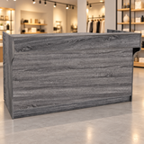 Retail Ledgetop Counter – Rustic Gray, 6 ft, front view in a retail store