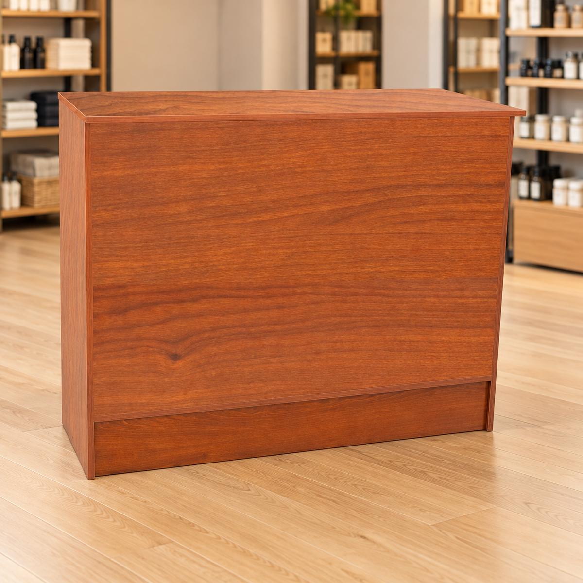 Cherry 48" Retail Wrap Counter front view in a retail store
