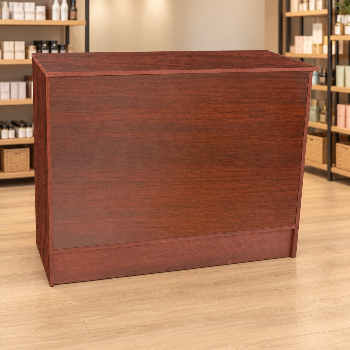Walnut 48" Retail Wrap Counter front view in a retail store