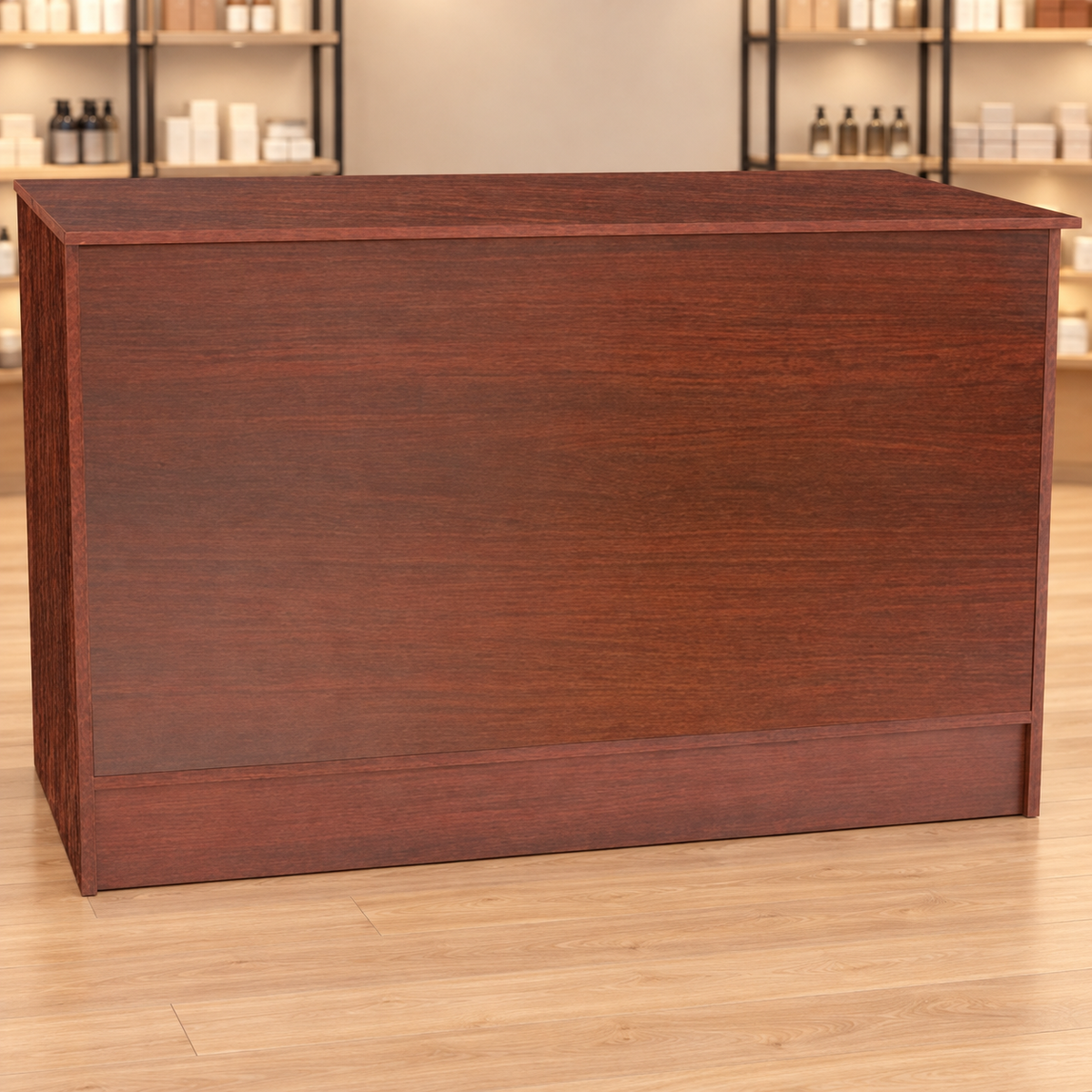 Walnut 70" Retail Wrap Counter front view in a retail store