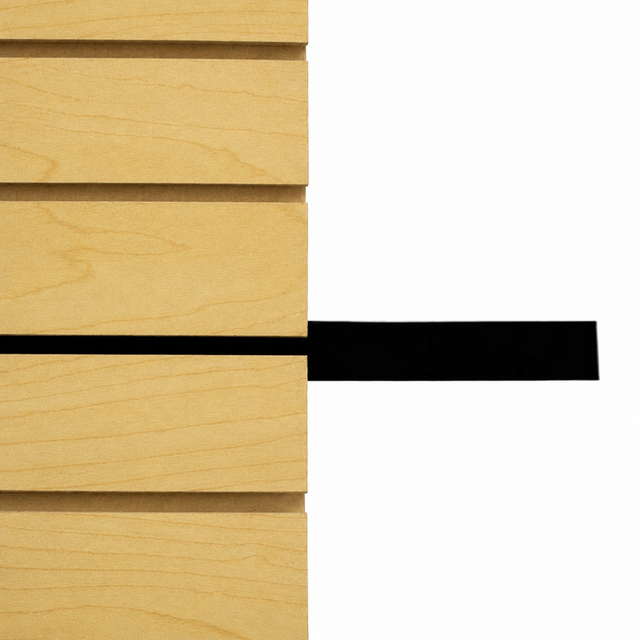 Black slatwall tape insert on Dawson Jones Hard Rock Maple slatwall