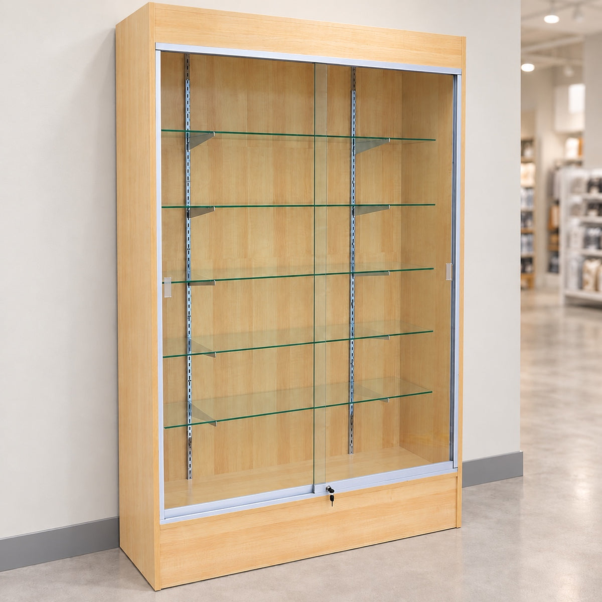 Maple Fullview Retail Wallcase in a simple store setting