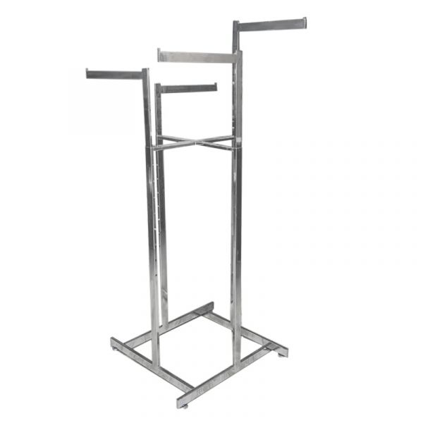 4 Way Rectangular Tube Straight Arm Clothing Rack Closeout