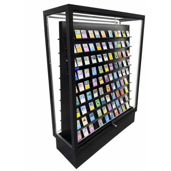 black trading card display case Premium Double-Sided Metal Trading Card Display Case with LED Lighting –  Black