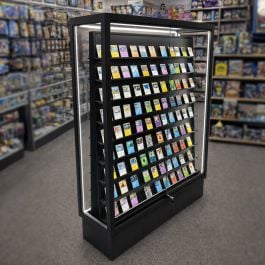 card store display case Premium Double-Sided Metal Trading Card Display Case with LED Lighting –  Black