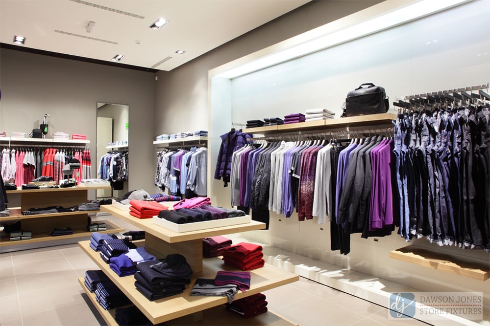 interior of brand new fashion clothes store