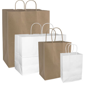 kraft and white bags 